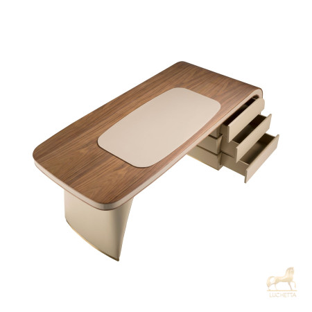 Письменный стол 3268/DS-23006 из ореха и кремовой экокожи Письменный стол 3268/DS-23006 из ореха и кремовой экокожи