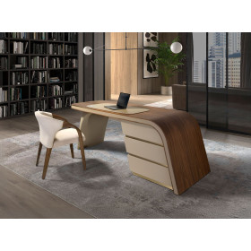 Письменный стол 3268/DS-23006 из ореха и кремовой экокожи