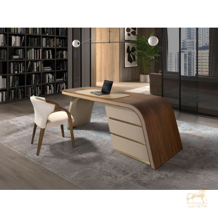 Письменный стол 3268/DS-23006 из ореха и кремовой экокожи Письменный стол 3268/DS-23006 из ореха и кремовой экокожи