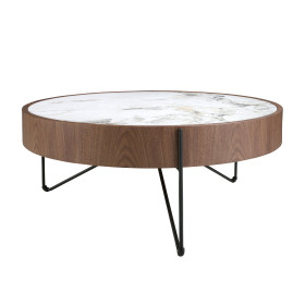 Круглый журнальный столик 2138/MH2303A из ореха и мраморной керамики
