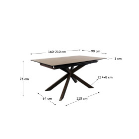 Atminda Раздвижной стол из керамики и стали с коричневой отделкой 160 (210) x 90 см