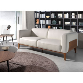 Диван 3-х местный 5353-3P-M9715 /6115 кожаный белый с каркасом из ореха