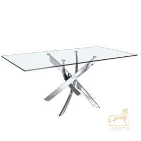 Стол обеденный прямоугольный F2133 /1061 стекло 140x95 с ножками из нержавеющей стали