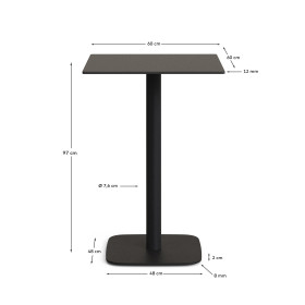 Высокий садовый столик Dina черный на черном металлическом основании 60 x 60 x 96 см