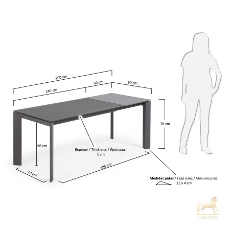 Стол Atta 140 (200) x90 темно-серый, стекло Стол Atta 140 (200) x90 темно-серый, стекло