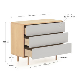 Комод Anielle из массива ясеня с тремя ящиками 98,9 x 78 см