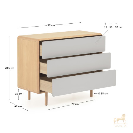 Комод Anielle из массива ясеня с тремя ящиками 98,9 x 78 см Комод Anielle из массива ясеня с тремя ящиками 98,9 x 78 см