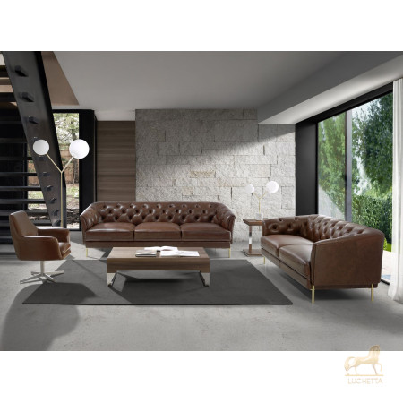 Диван 2-х местный 6139/KF106-2P-M1595 кожаный с золотистыми стальными ножками Диван 2-х местный 6139/KF106-2P-M1595 кожаный с золотистыми стальными ножками