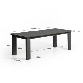 Раздвижной уличный стол Livorno из графитового алюминия, 233(350) x 100 см