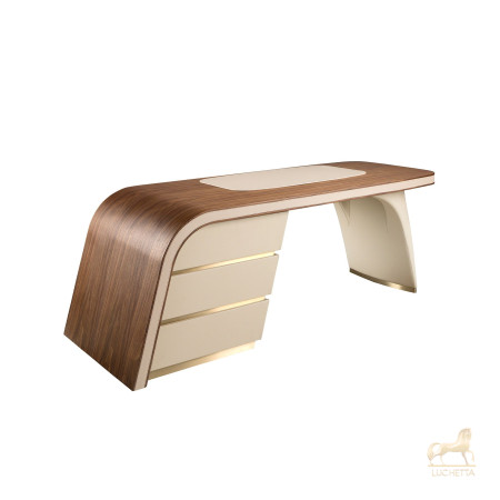 Письменный стол 3268/DS-23006 из ореха и кремовой экокожи Письменный стол 3268/DS-23006 из ореха и кремовой экокожи