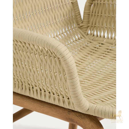 Уличный стул Alipa из акации и веревки цвета экрю Уличный стул Alipa из акации и веревки цвета экрю