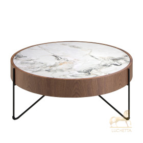 Круглый журнальный столик 2138/MH2303A из ореха и мраморной керамики