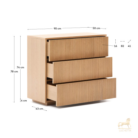 Комод Helvine с 3 ящиками из дубового шпона и закаленного стекла, 86 x 79 Комод Helvine с 3 ящиками из дубового шпона и закаленного стекла, 86 x 79