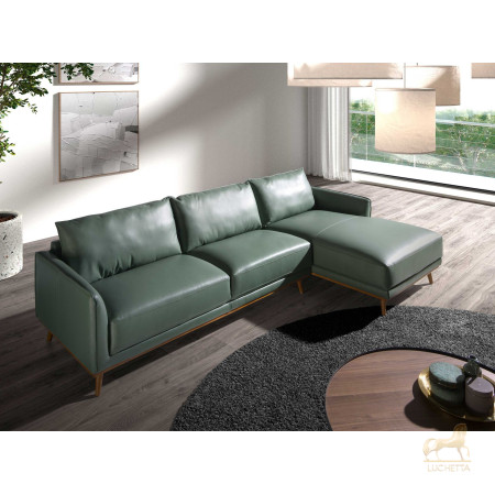 Угловой диван с правым шезлонгом 6199/5607-R-M5677 из зеленой кожи Угловой диван с правым шезлонгом 6199/5607-R-M5677 из зеленой кожи