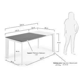 ATTA Стол 120 (180) x80 белый, керамический Vulcano Roca