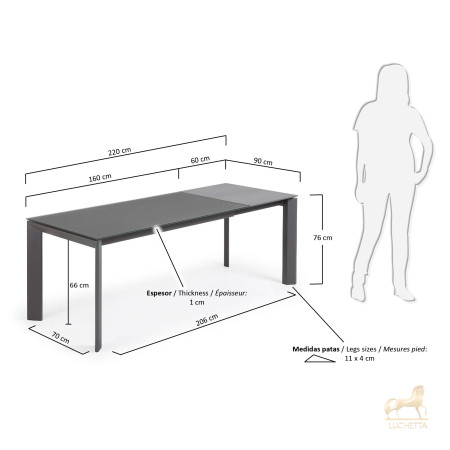 Стол Atta 160 (220) x90 антрацит, темно-серый, стекло Стол Atta 160 (220) x90 антрацит, темно-серый, стекло