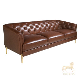 Диван 3-х местный 6140/KF106-3P-M1595 кожаный с золотистыми стальными ножками