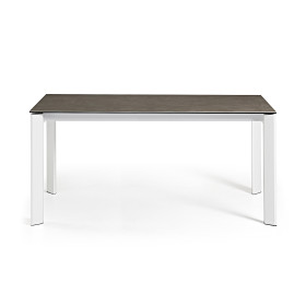 Стол Atta 160 (220)x90 керамика Vulcano Ash, белые ножки