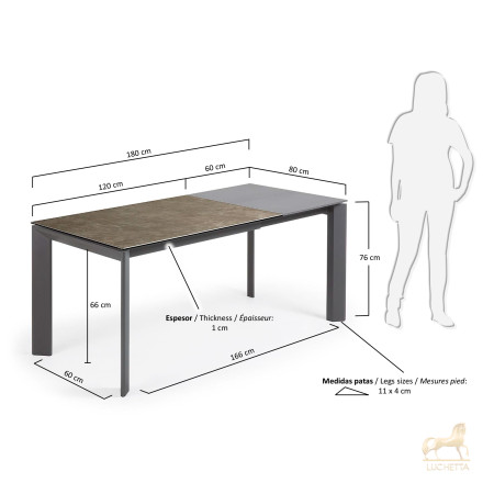 Стол Atta 120 (180) x80 антрацит керамика Vulcano Ash Стол Atta 120 (180) x80 антрацит керамика Vulcano Ash