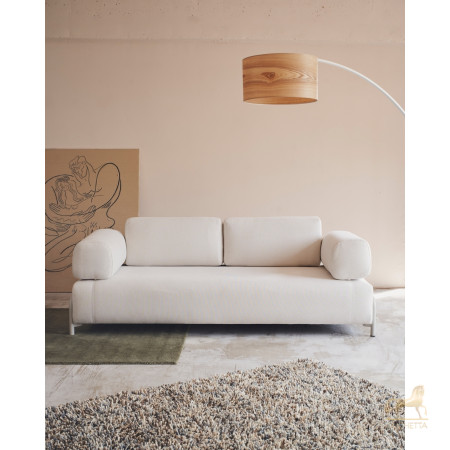 Compo 3-х местный диван из бежевой синели и серого металла 232 см Compo 3-х местный диван из бежевой синели и серого металла 232 см