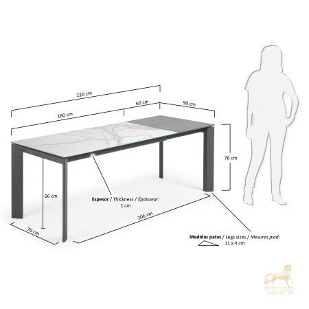 Стол Atta 160 (220) x90 антрацит, керамика Стол Atta 160 (220) x90 антрацит, керамика