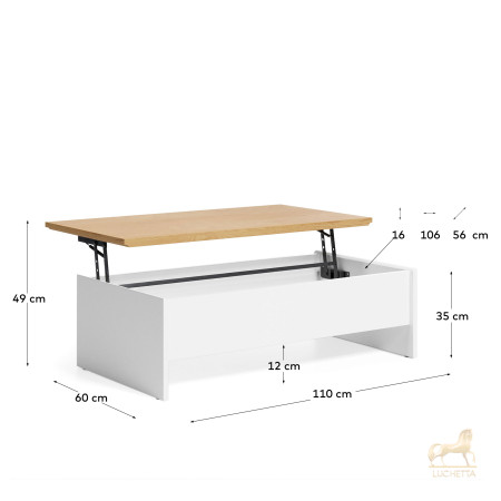 Abilen Подъемный журнальный столик из дуба и белого лака 110 x 60 см FSC 100% Abilen Подъемный журнальный столик из дуба и белого лака 110 x 60 см FSC 100%