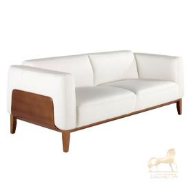 Диван 3-х местный 5353-3P-M9715 /6115 кожаный белый с каркасом из ореха
