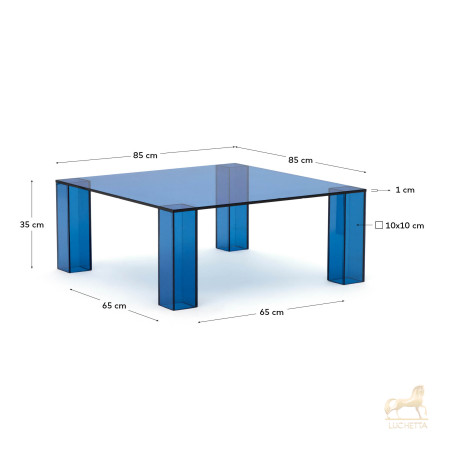 Журнальный столик Adularia из синего стекла 85 x 85 Журнальный столик Adularia из синего стекла 85 x 85