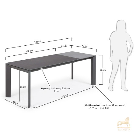 Стол Atta 160 (220) x90 графит керамический Стол Atta 160 (220) x90 графит керамический