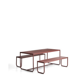 Комплект Sotil из 2 скамеек и стола из стали с гранатовой отделкой 183 x 83 cm