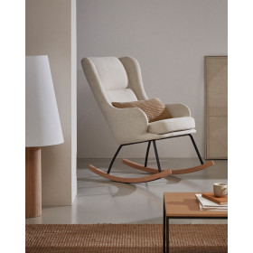 Maustin Кресло-качалка из бежевой овчины со стальной конструкцией и деревом бука