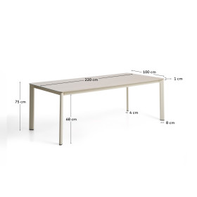 Уличный стол Anafi с бежевой столешницей из спеченного камня, 220 x 100 см