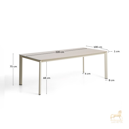 Уличный стол Anafi с бежевой столешницей из спеченного камня, 220 x 100 см Уличный стол Anafi с бежевой столешницей из спеченного камня, 220 x 100 см