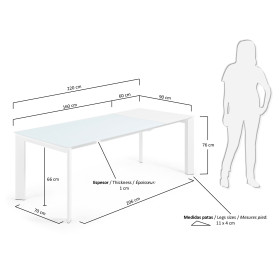 ATTA Стол 160 (220) x90 белое стекло