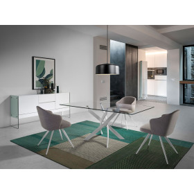Прямоугольный обеденный стол из закаленного стекла и белой стали 1138-160x95