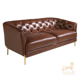 Диван 2-х местный 6139/KF106-2P-M1595 кожаный с золотистыми стальными ножками