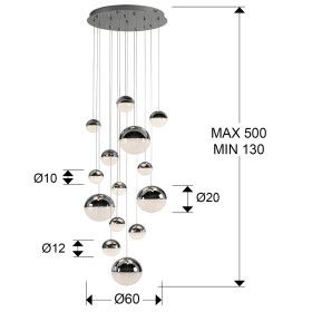 Подвесной светильник Sphere 14L LED Ø60 X500H DIM хром