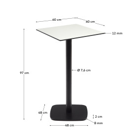 Высокий садовый столик Dina белый на черном металлическом основании 60 x 60 x 96 см