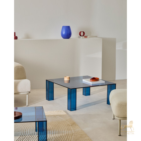 Журнальный столик Adularia из синего стекла 85 x 85 Журнальный столик Adularia из синего стекла 85 x 85