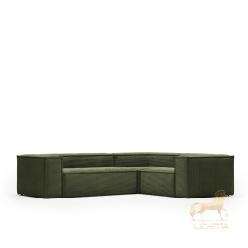 3-местный угловой диван Blok в зеленом толстом вельвете 290 x 230 см