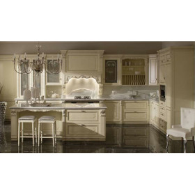 Итальянский комплект мебели для кухни Serenissima Luxury (Avorio Chiaro C56 e foglia argento mecca) фабрики CA'd'ORO