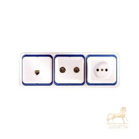 3-ой блок Розетка 2P+Е Schuko+Розетка телефонная RJ11+Розетка R-TV белый/синий 73630-30