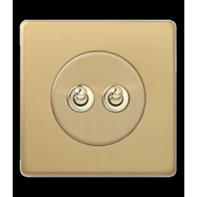 Двухклавишный тумблерный выключатель переключатель 10А, Varilight Varigrid, Brushed Brass