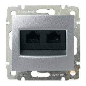 Информационная розетка RJ 45 - категория 5e - UTP - 2 выхода - на винтах Legrand Valena, алюминий