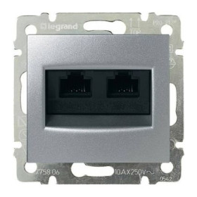 Информационная розетка RJ 45 - категория 5e - UTP - 2 выхода - на винтах Legrand Valena, алюминий