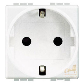 Розетка 2П + заземление (боков.) с защитными шторками, Bticino LivingLight (2 модуля), белый