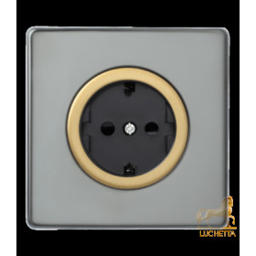 Розетка одиночная 16А, Varilight Varigrid, Brushed Steel/Brass Black