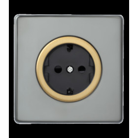 Розетка одиночная 16А, Varilight Varigrid, Brushed Steel/Brass Black