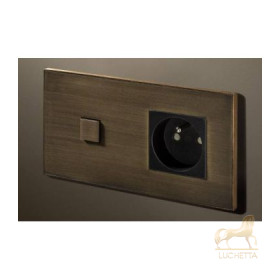 Выключатель однокнопочный с розеткой в сборе (в двойной рамке) Lithoss Select, Bronze antique