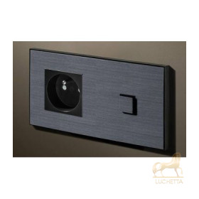 Выключатель однокнопочный с розеткой в сборе (в двойной рамке) Lithoss Select, Gunpowder black